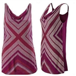 CAbi #3084 Celebrate Geometric Dot Drape Neck Maroon Cream Purple Blouse Rayon S